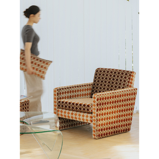 家庭罗曼史 橘色午后中古休闲椅客厅意式摩登单人沙发老钱沙发椅