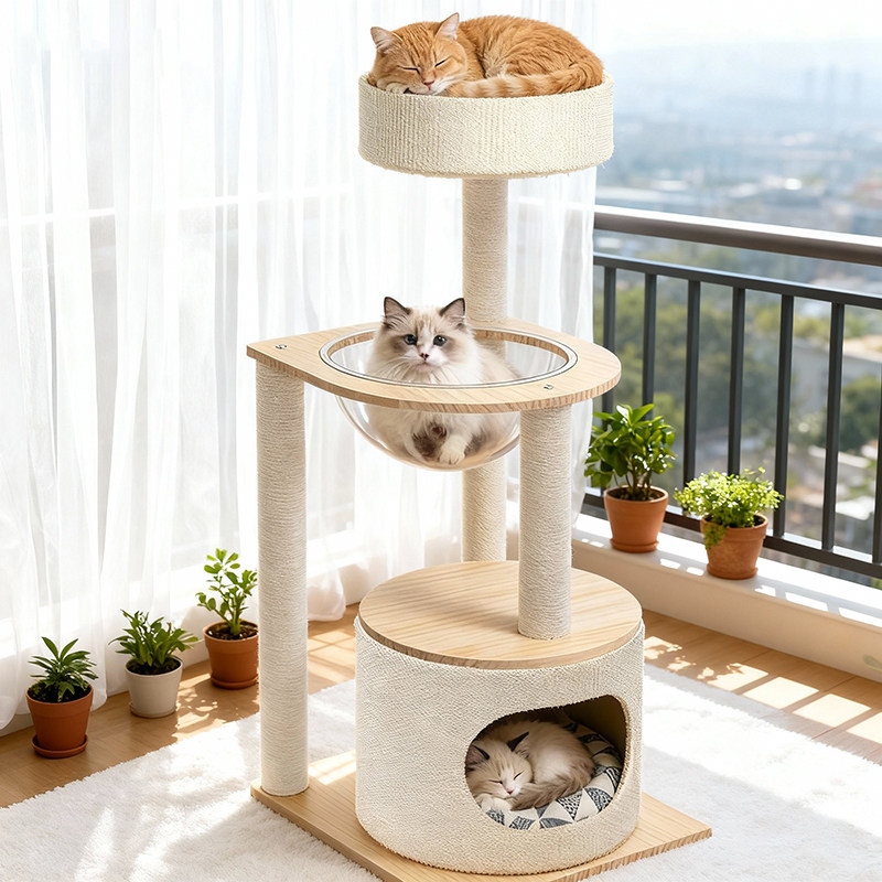 太空舱实木一体四季占地通用跳台小户型架子大型抓柱玩具猫咪别墅