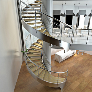 室内旋转钢木楼梯 实木踏板 不锈钢楼梯栏杆扶手 旋转扶梯厂家