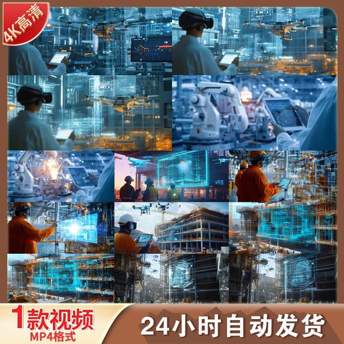 高清未来科技工厂人工智能工地机械手臂无人机虚拟大屏全视频素材