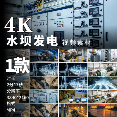 高清水电站大坝涡轮发电机组泄洪夜景电网控制室清洁能源视频素材