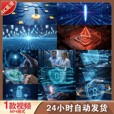 高清网络安全数据加密黑客机房盾牌锁科技感科技互联网视频素材