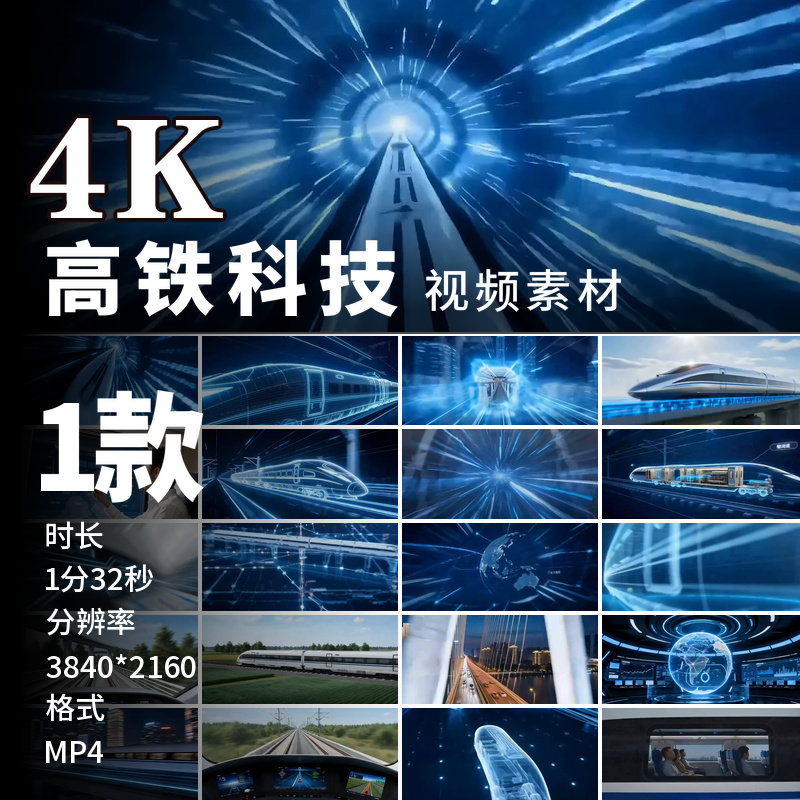 高清中国高铁5G智能出行原创高铁飞驰科技感短片视频素材