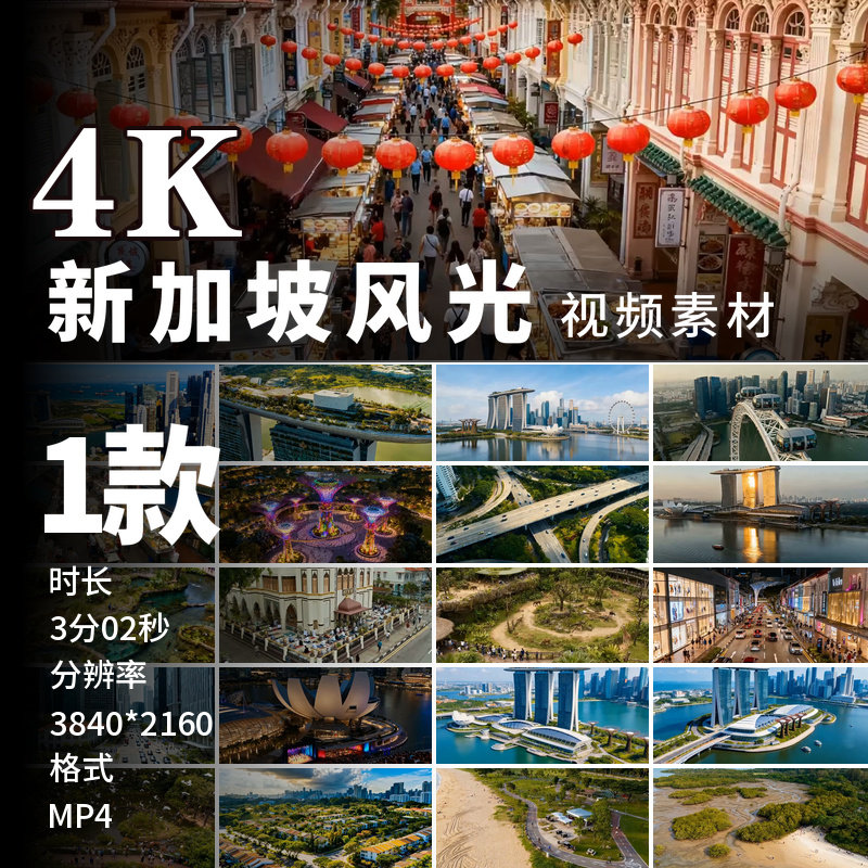 高清新加坡滨海湾花园金沙酒店鱼尾狮摩天轮夜景延时视频素材