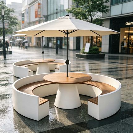 Outdoor Tables and Chairs with Umbrellas Set up Outside Scenic Spots, Parks, Open-Air Tables and Benches, Shopping Mall Round Rest Tables and Chairs, Booth Seating