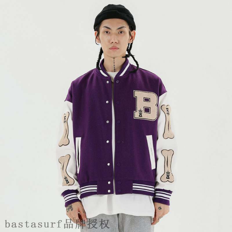 网红National fashion letter Embroidered Baseball suit men's