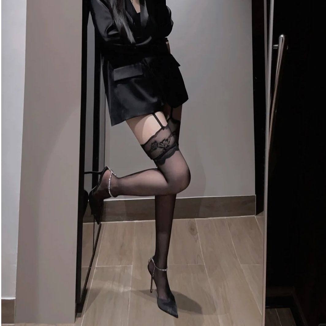 蕾丝吊带袜ins纯欲风丝袜穿搭性感出街长袜过膝装饰黑丝袜伴侣袜,女士内衣/男士内衣/家居服,长筒袜,淘宝优惠券,粉丝福利购,淘宝优惠卷