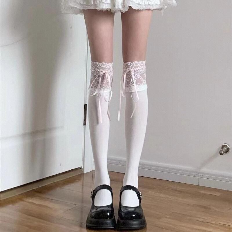 芭蕾风少女夏丝带蝴蝶结中筒袜蕾lolita洛丽塔/
