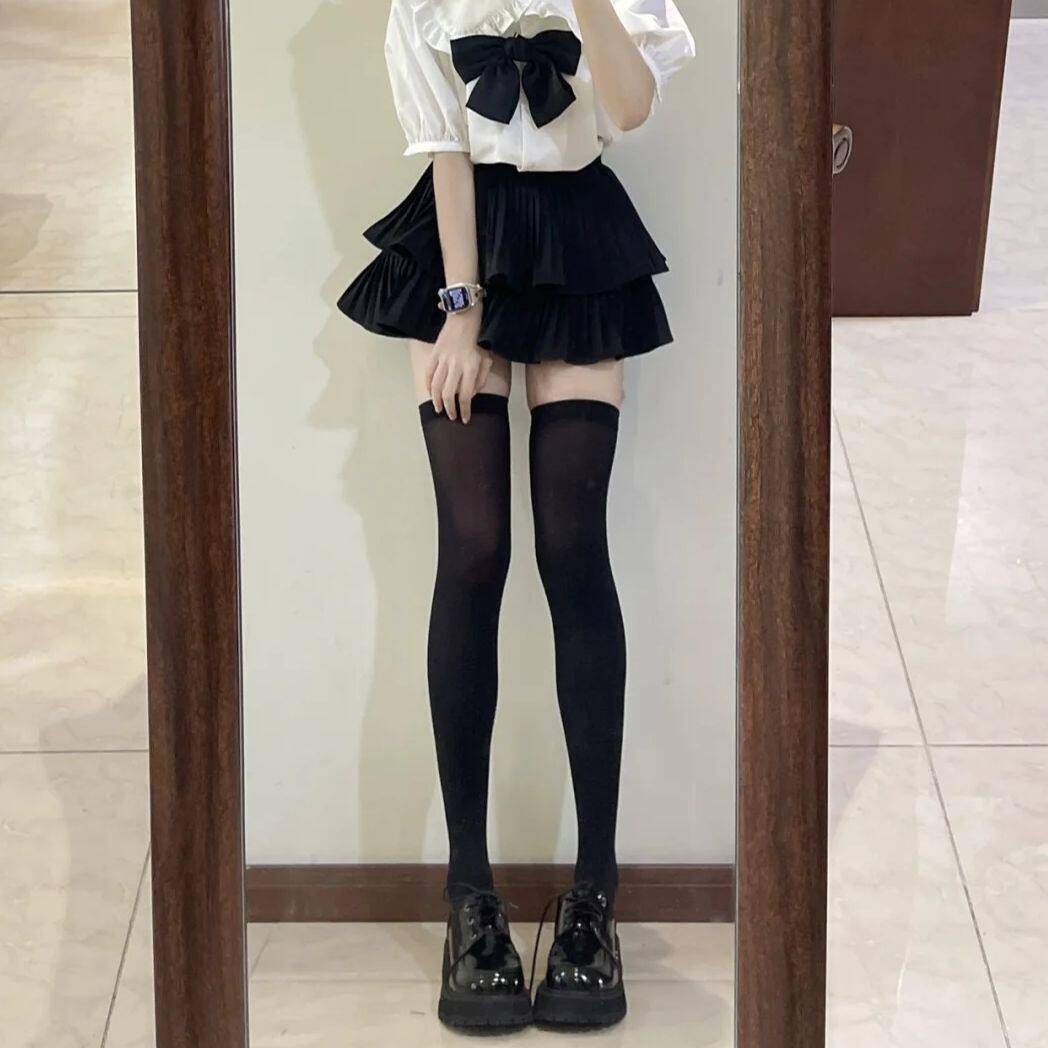 白色冰丝过膝袜夏季薄款