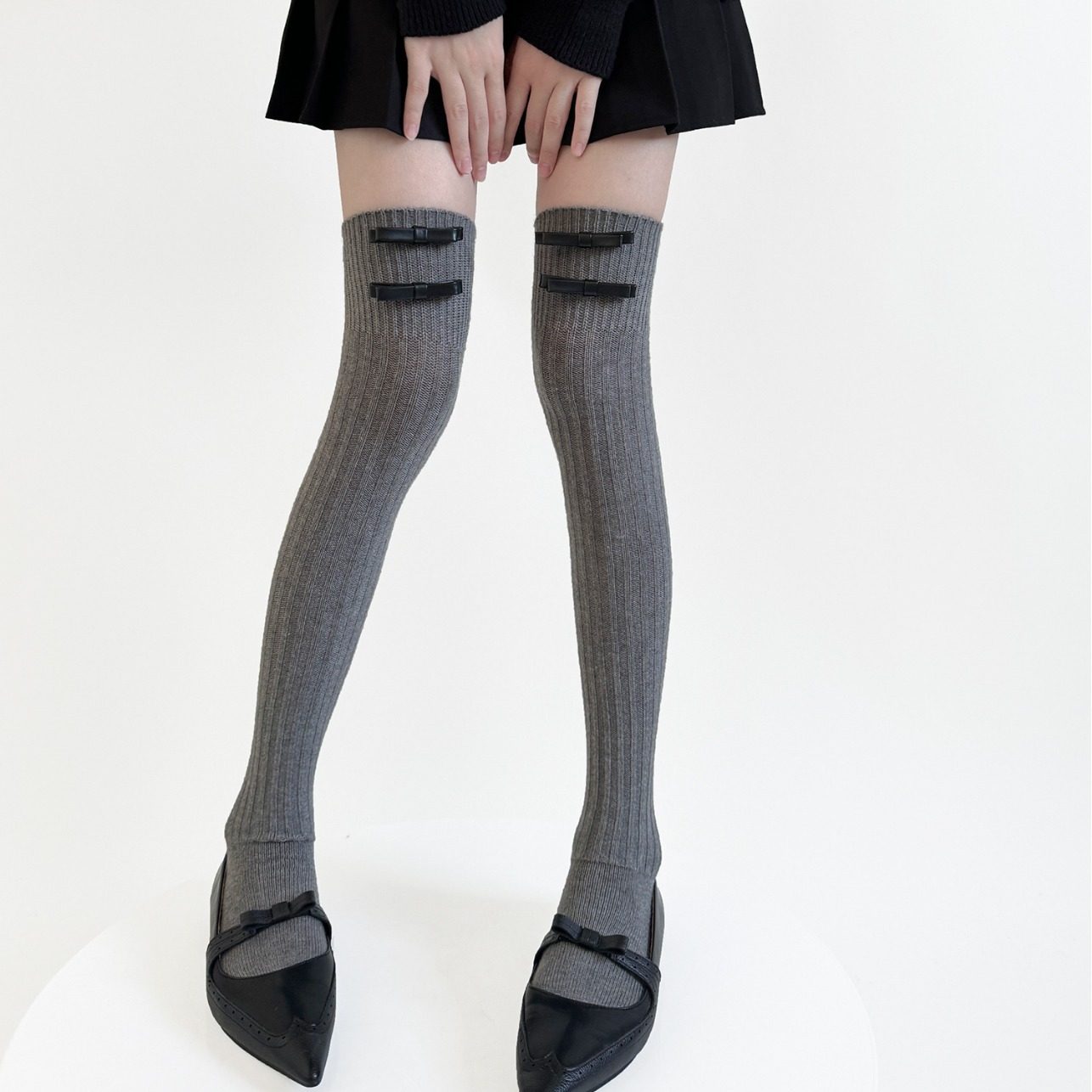 秋冬miu系韩风气质皮质蝴蝶结竖条纹长筒袜过膝高筒袜堆堆小腿袜,女士内衣/男士内衣/家居服,长筒袜,淘宝优惠券,粉丝福利购,淘宝优惠卷