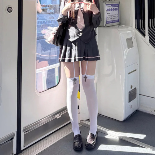 【合集】吊带丝袜一体式春款女薄性感连裤袜白色蕾丝镂空渔网袜jk