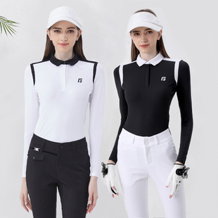 高尔夫套装女款春夏polo衫翻领长袖韩版运动球服修身显瘦撞色上衣