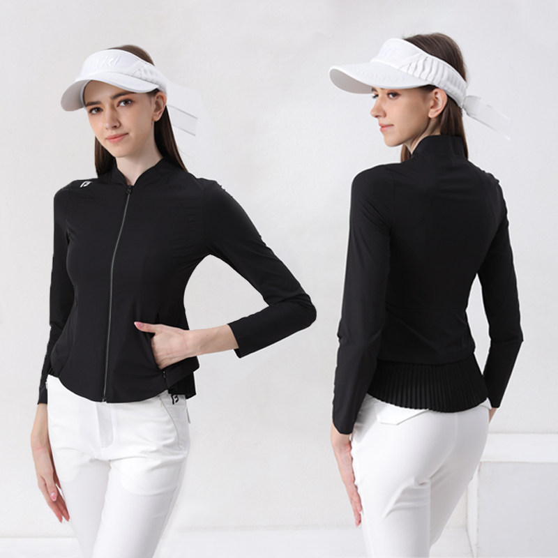高尔夫服装女士秋冬长袖拉链防风外套户外运动骑行拍跑步黑色风衣