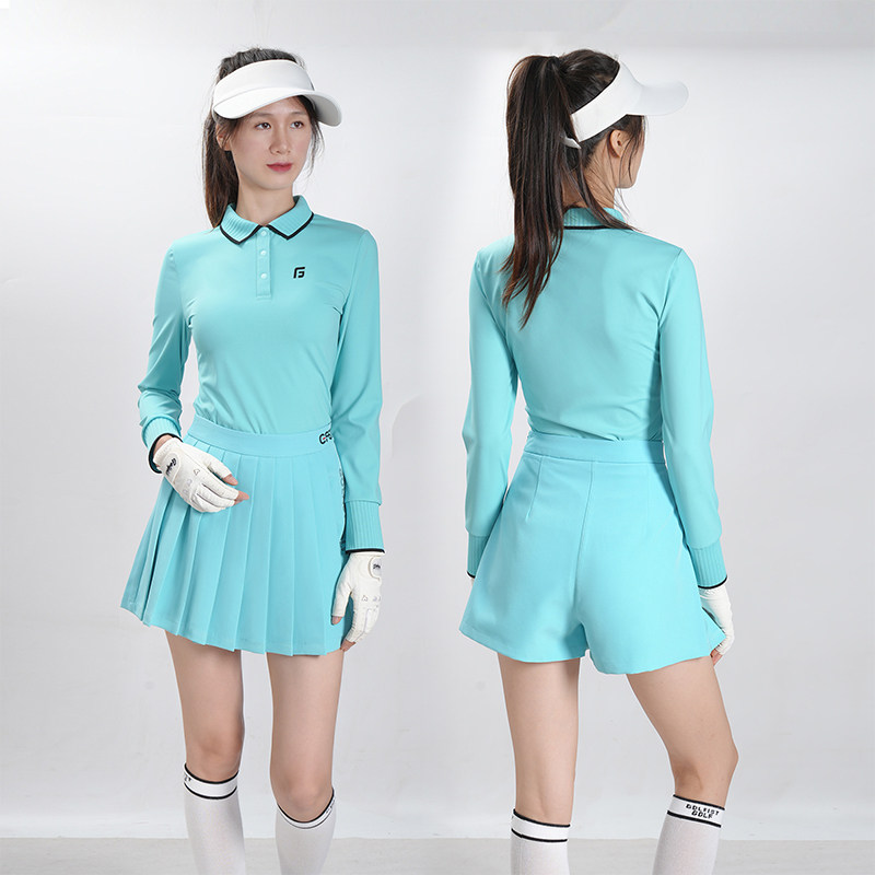 高尔夫女士长袖T恤女款春秋女装上衣修身显瘦运动上衣百褶裙套装