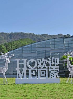 户外不锈钢梅花鹿雕塑售楼部草坪抽象动物铁艺镂空钢丝鹿装饰摆件