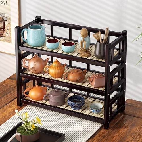 茶杯架桌面博古架中式胡桃木隔断茶具摆件茶室禅意茶水置物架