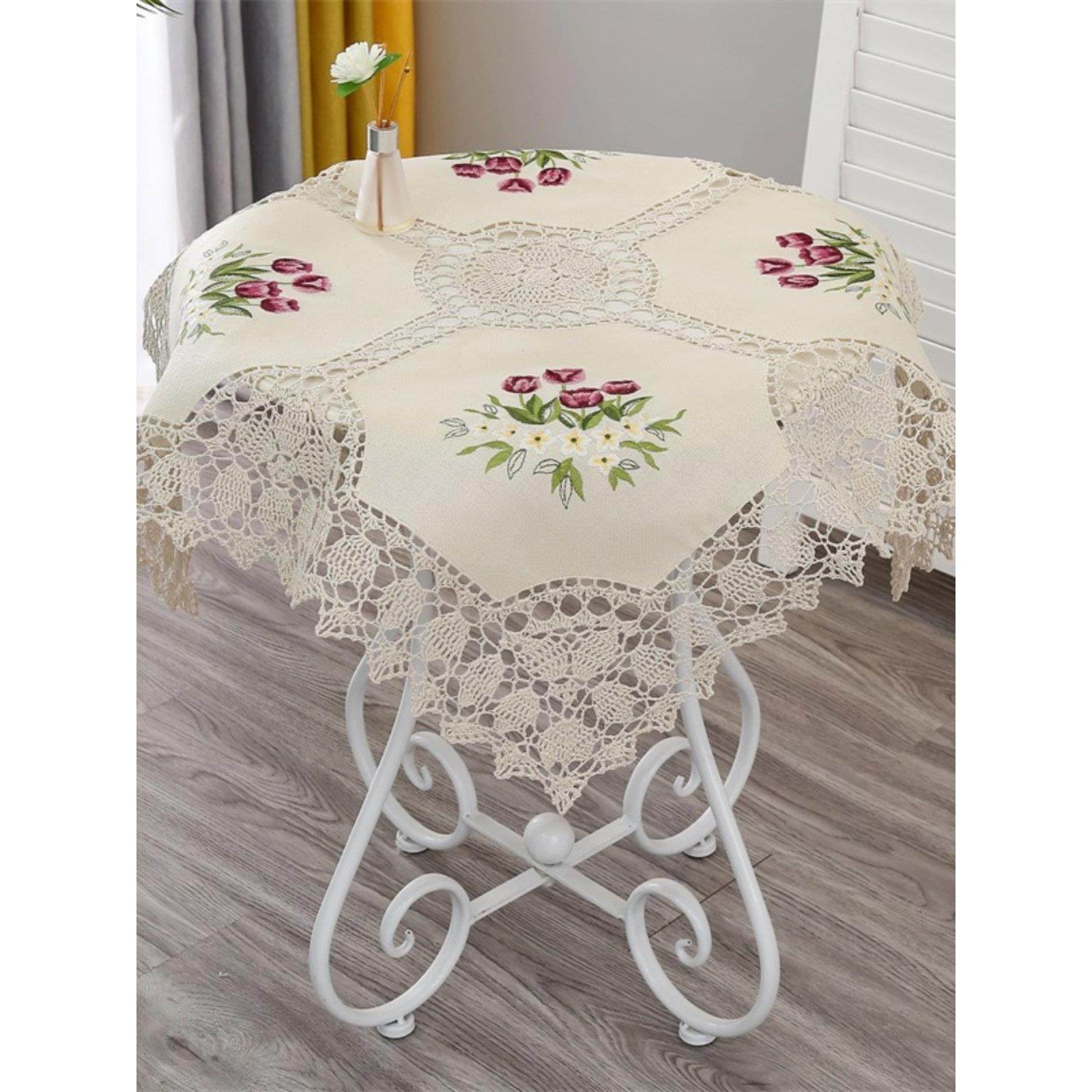 餐桌布亚麻手钩针刺绣方形茶几盖巾田园精致小台布电脑绣手工布艺,居家布艺,桌布,淘宝优惠券,粉丝福利购,淘宝优惠卷