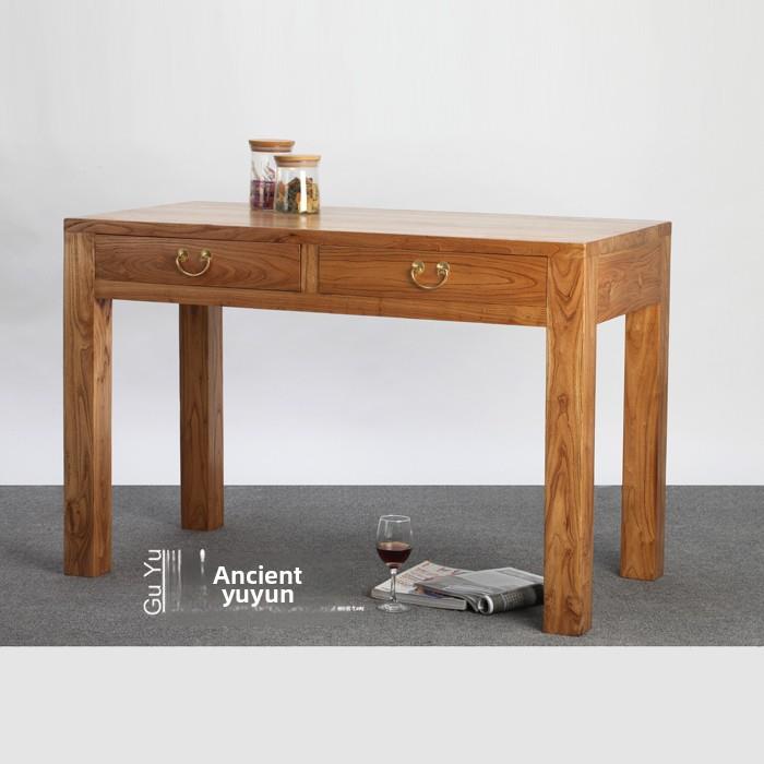 老榆木实木书桌现代书房简约办公桌电脑桌台式桌子实木简单写字台