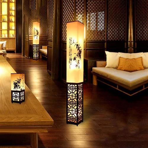 新中式实木网红落地灯客厅书房床头覆古遥控调光遥控中国古风台灯