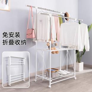 家用晾衣架落地折叠免安装室内伸缩晾衣杆可移动户外阳台升降架子
