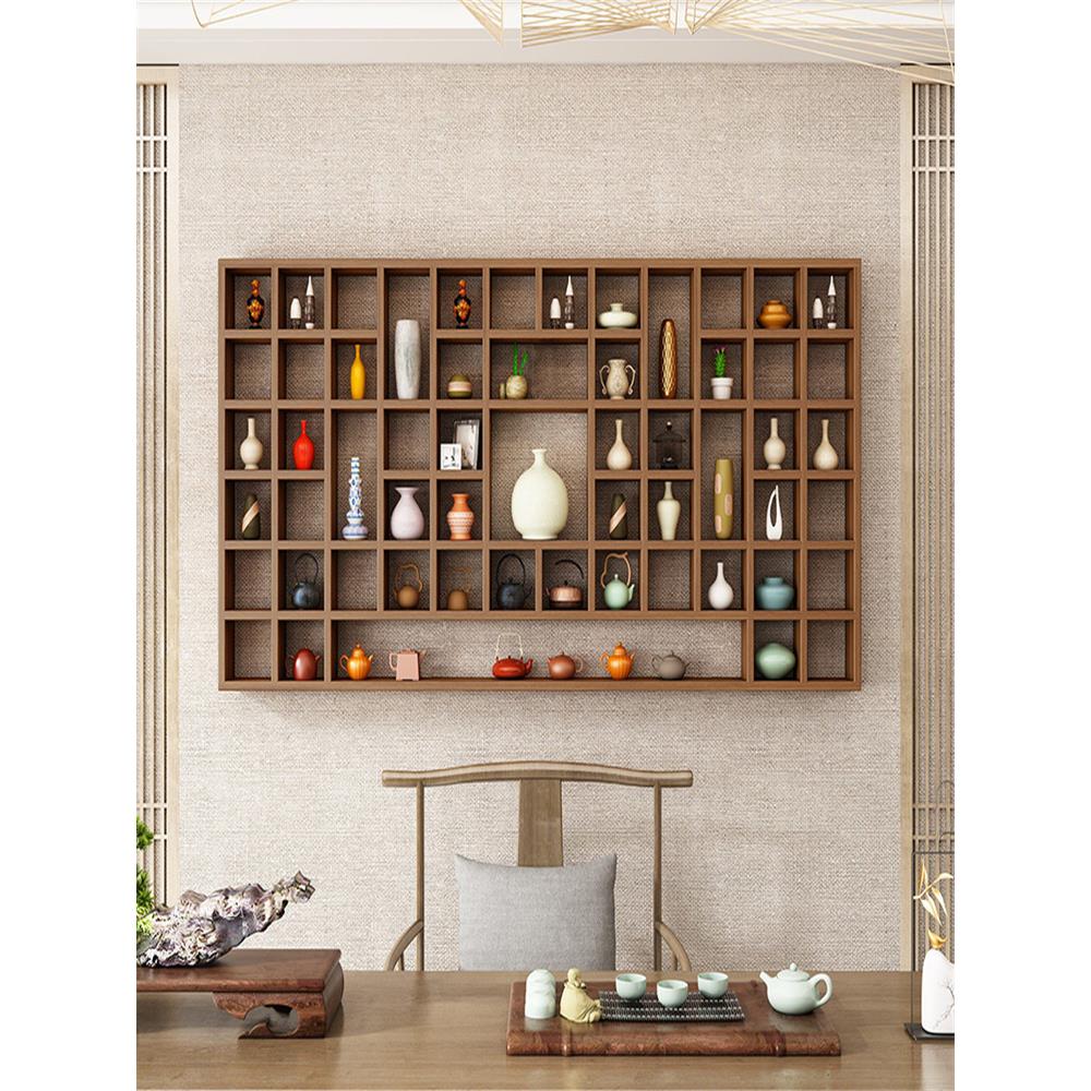 隔板壁挂造型置物架茶壶展示架实木格子架杯子架墙上博古架异形木