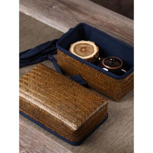 竹编长方形茶具收纳盒覆古精编竹盒子可盖收纳筐家用果盒零食篮子