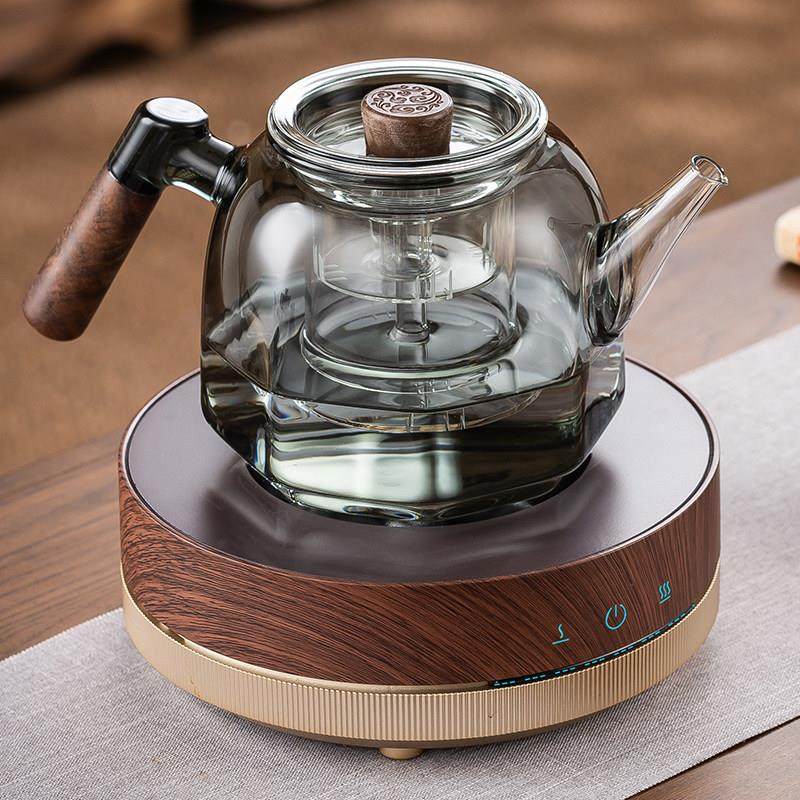 新款高端电陶炉胡桃木把小型玻璃蒸煮一体壶养生壶煮茶器套装家用