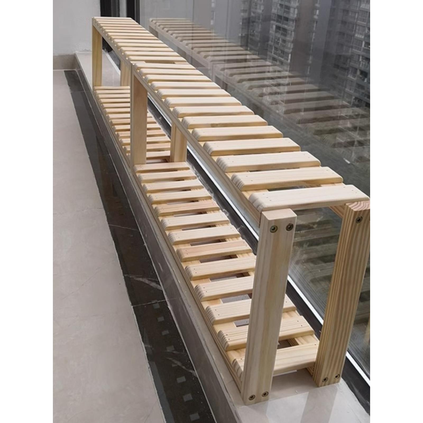 窗台多肉小花架子阳台实木质多层架窄置物架办公桌飘窗花架盆景架