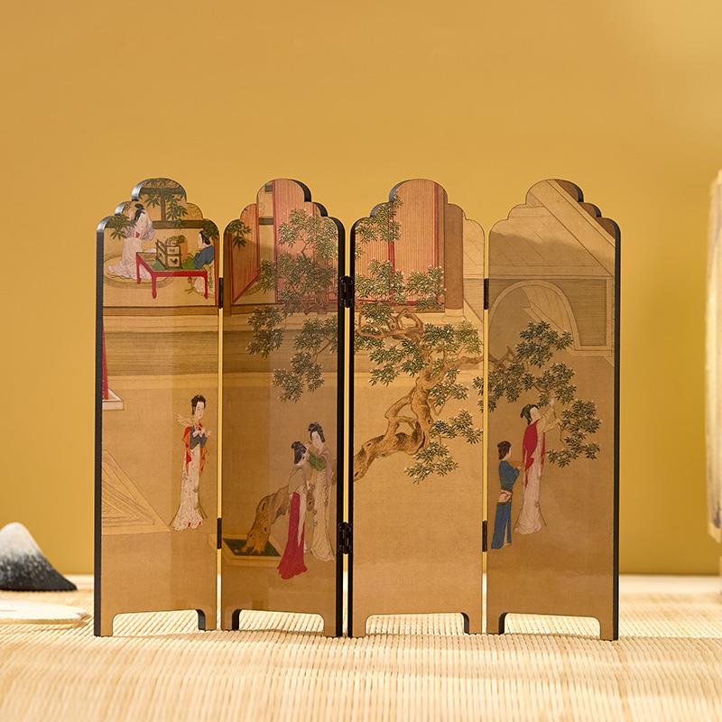 桌面屏风摆件汉宫春晓图创意漆器中式双面屏风客厅书房装饰礼盒装