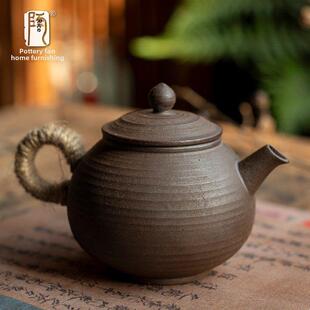 陶迷无釉粗陶茶壶覆古原矿一壶两杯套装防烫绑绳禅意中式泡茶具