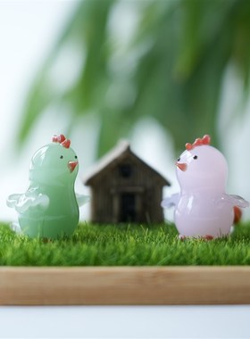 淄博琉璃手工艺品可爱小s公鸡桌面摆件治愈吉祥物办公书桌装饰礼