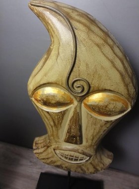 木制艺术摆件仿金色系列抽象木雕B创意非洲面具装饰柜工艺品摆设