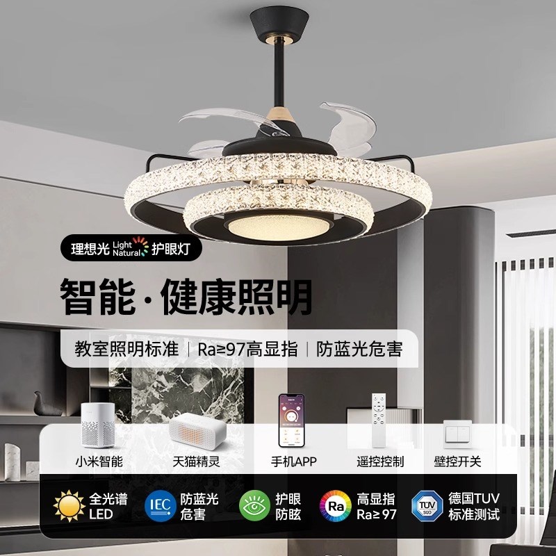 隐形风扇灯2025新款家用一体电扇E灯轻奢客厅主吊灯水晶亚克力吊