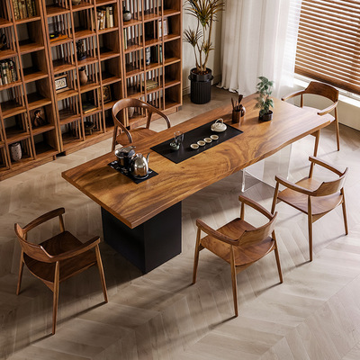 新中式高档实木茶桌椅组合亚克力胡桃木泡茶台办公室家用客厅茶桌