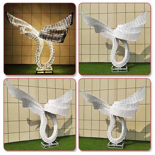 发光羽翼户外大型不锈钢翅膀雕塑抽象房地产售楼部水景异形摆件