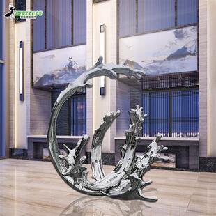 创意装置玄关艺术不锈钢水浪雕塑抽象飘带浪花大型摆件定制