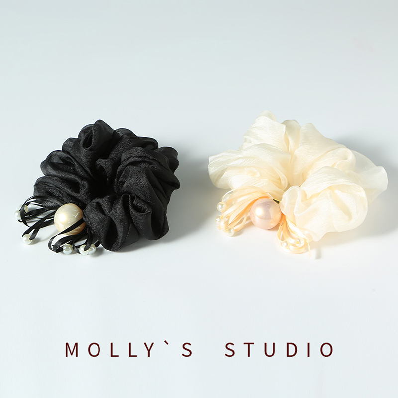 韩版春款绢纱珍珠大肠发圈气质百搭外出女发圈高马尾扎头发橡皮筋