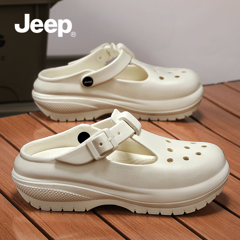 JEEP吉普洞洞鞋女款夏季外穿2025新款拖鞋玛丽珍凉拖女夏厚底凉鞋