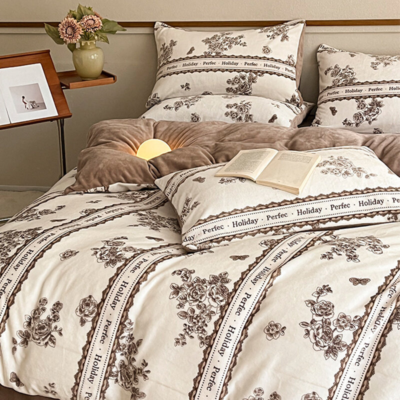 热销美式牛奶绒床上四件套冬季加厚珊瑚绒床品双面法兰绒冬天被套