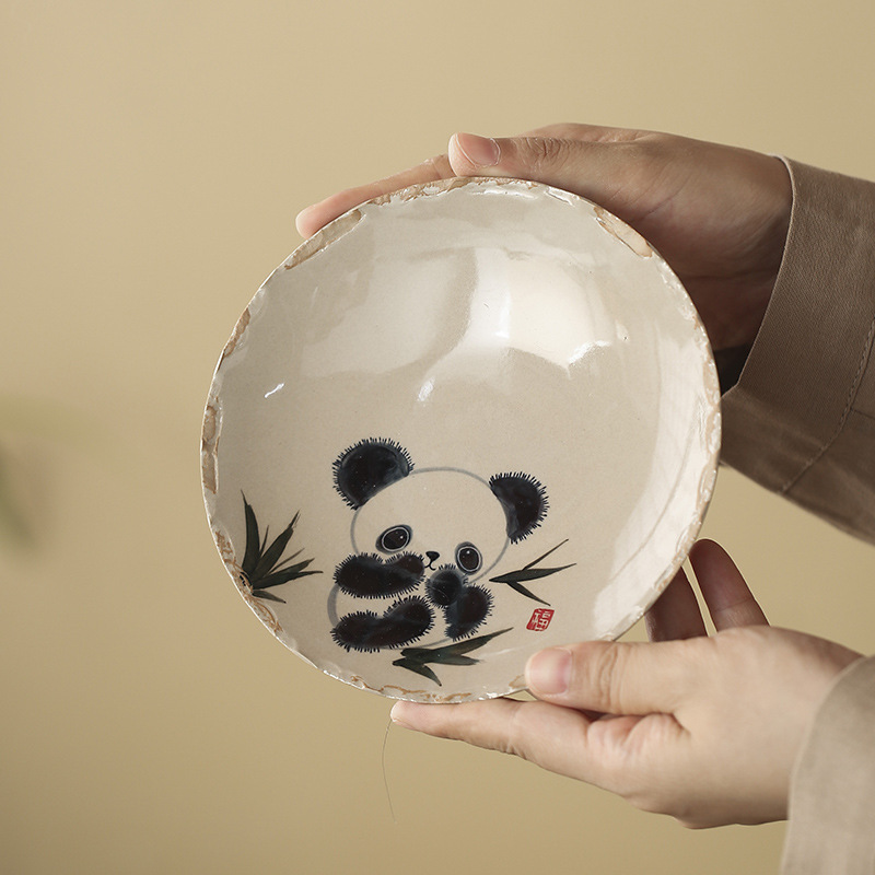 手绘熊猫壶承养壶垫中式陶瓷盖碗底托配件草木灰茶承圆形托盘家用