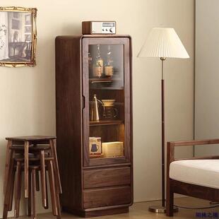 北美黑胡桃木实木边柜电视边柜立柜酒柜高低柜餐边柜全实木原木北