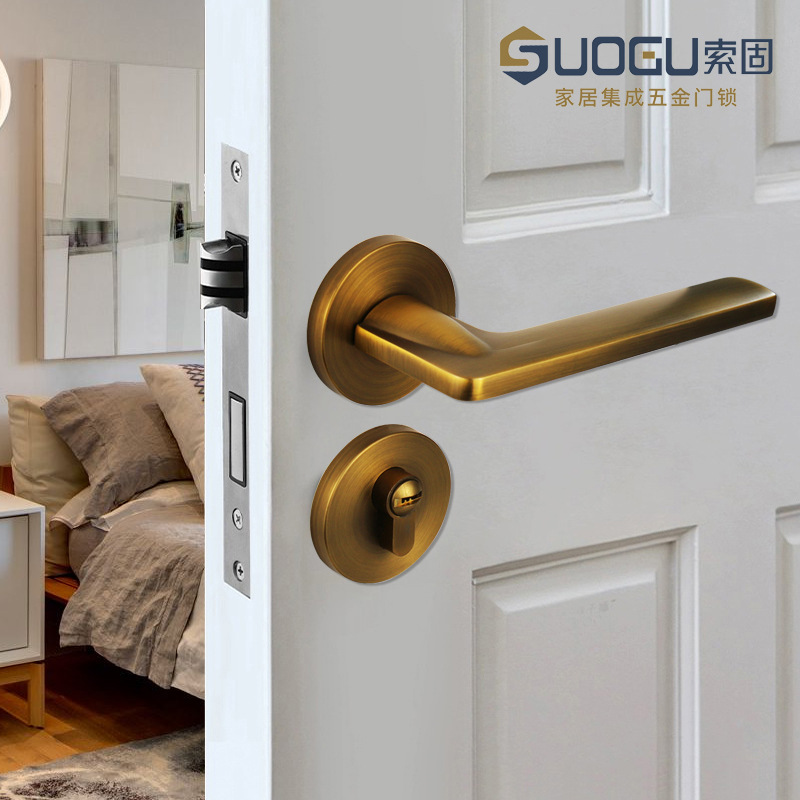 索固室内分体美式法式古铜套装简约卧室磁吸静音美式法式把手木门