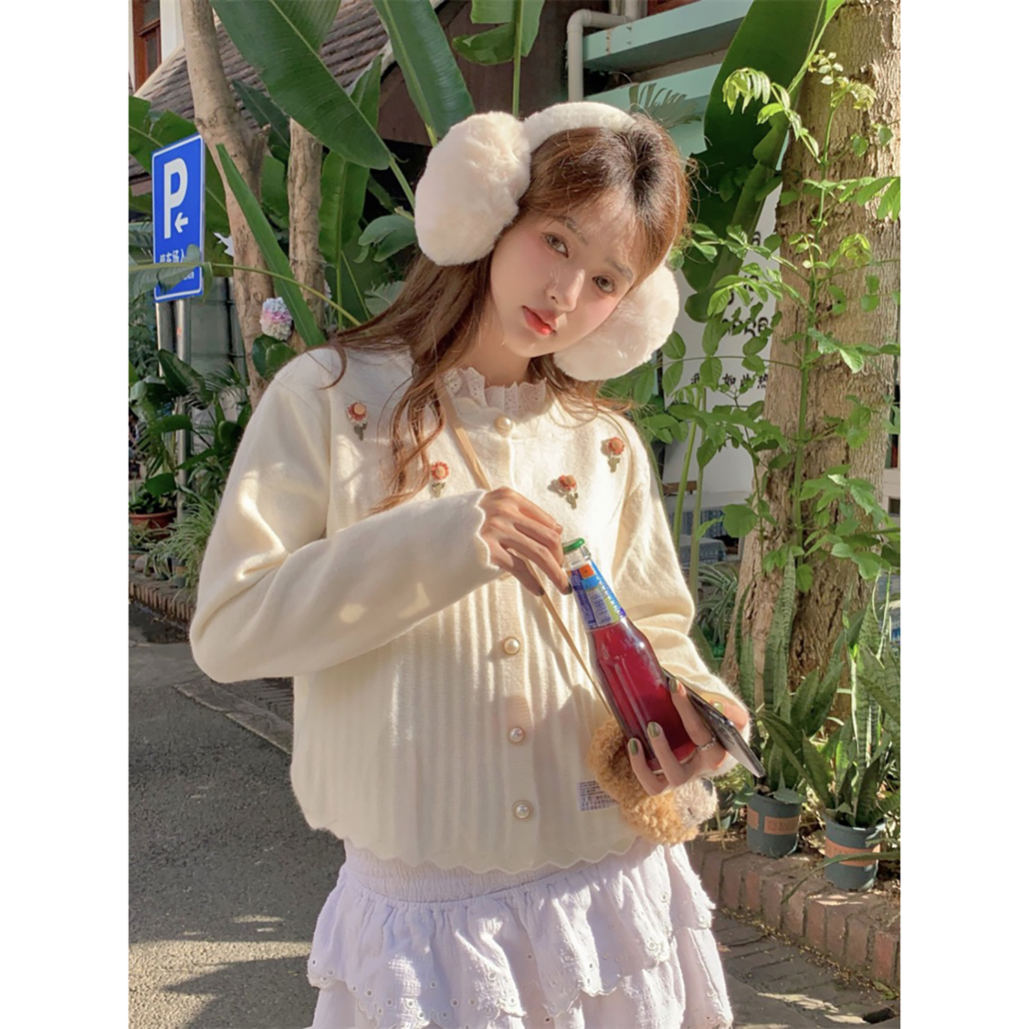 茉莉奶贝刺绣立体小花针织开衫