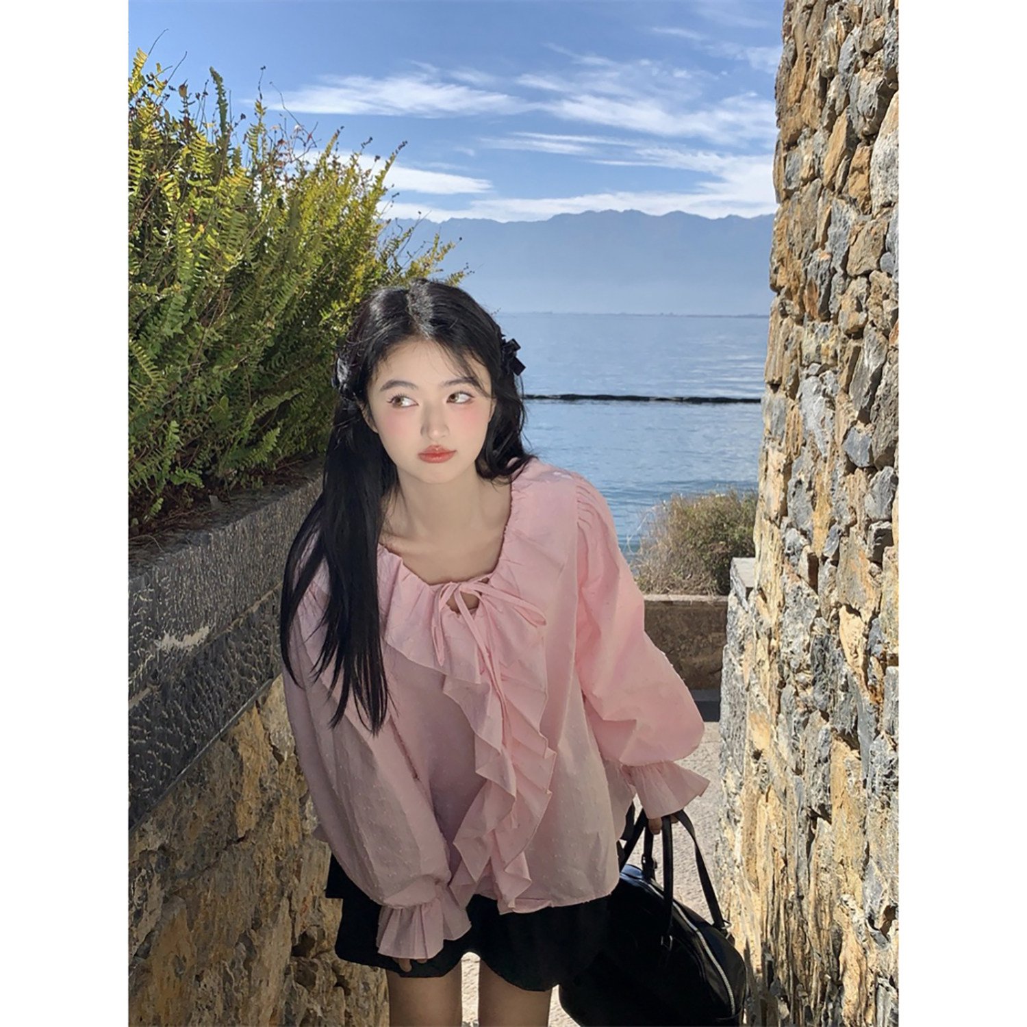 范雯雯 春日下午茶 少女甜美学院荷叶边衬衫女日系甜美宽松上衣