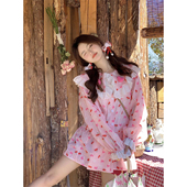 娃娃领碎花粉色连衣裙女秋甜美蕾丝短款 范雯雯 爱心出击 裙子