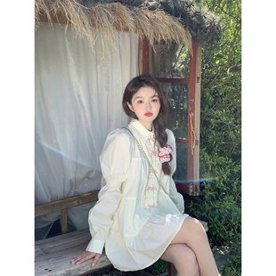 连衣裙女春甜美短款 蝴蝶结娃娃领灯笼袖 裙子 恋番女主 范雯雯