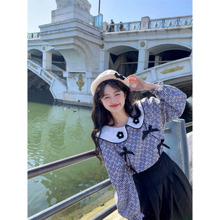 范雯雯 少女情节 少女可爱日系宽松衬衫秋甜美格子学院风上衣女