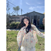 春甜美法式 范雯雯 碎花衬衫 系带泡泡袖 少女宽松百搭上衣 海棠花舍