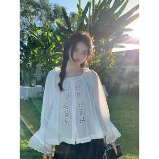 学院宽松衬衫 韩系少女复古甜美白色百搭法式 女 氧气甜心 范雯雯