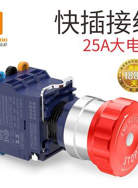 LANBOO快插式紧急停止按钮红色蘑菇头金属按钮1NO1NC带指示灯